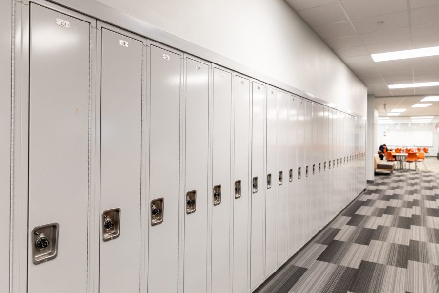 a row of lockers in a school